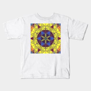 Mosaic Kaleidoscope Flower Blue Yellow and Orange Kids T-Shirt